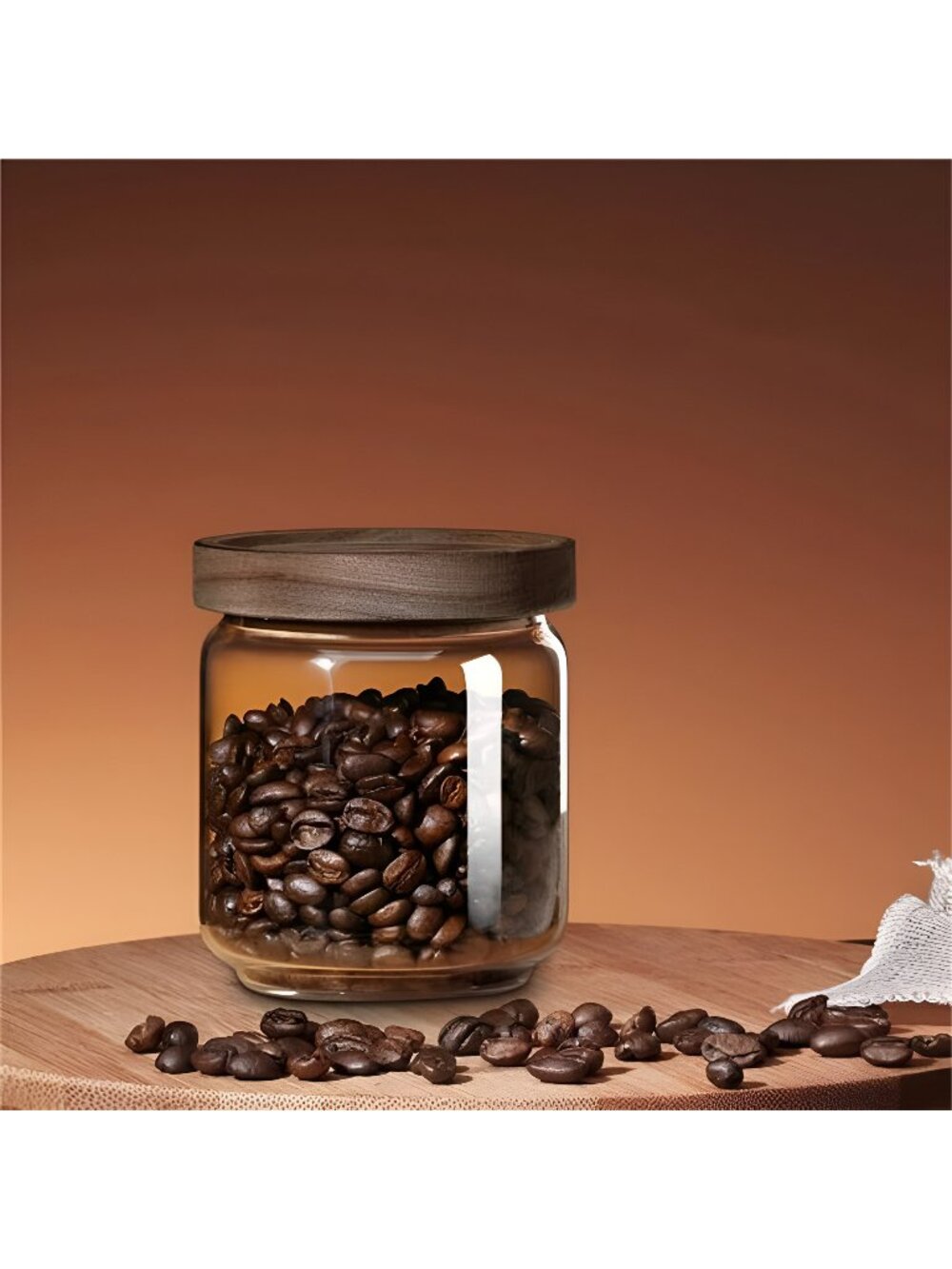 Glass Storage Jar, Food Storage Container with Airtight Wood Lid (500ml/16.9oz)